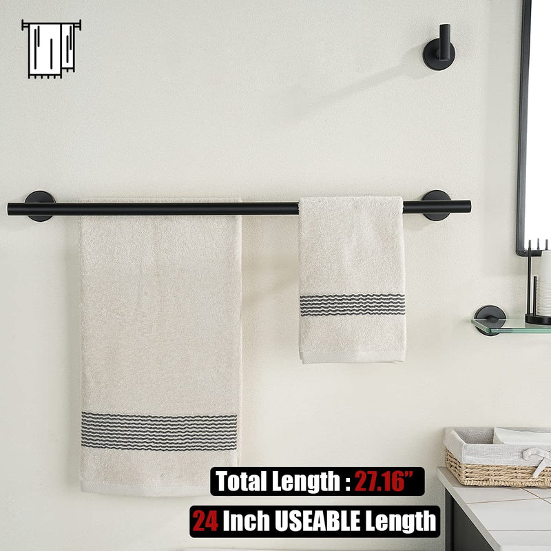 JQK Double Towel Bar 27 Inch, Matte Black Useable Length 24 Inch 304 Stainless Steel Thicken 0.8mm Bath Towel Rack for Bathroom, Towel Holder Wall Mount, TB100L24-PB