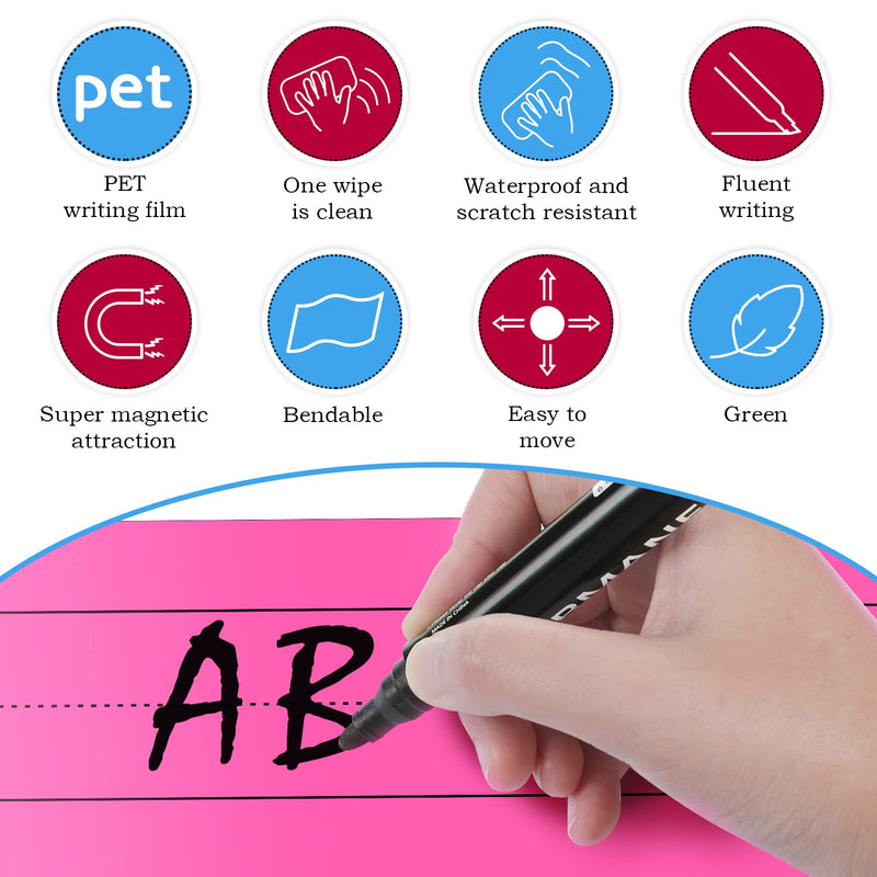 [Australia - AusPower] - 12 Pack Magnetic Sentence Strips for teachers Sentence Strips 12 x 3 Inch Magnetic Dry Erase Sentence Strips Lined Magnetic Strips Reusable Classroom Learning Tool for Office School (Multicolor) Multi Color 