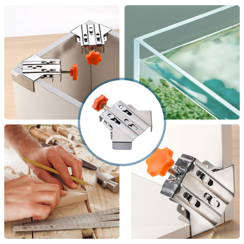 4pcs Stainless Steel Right Corner Clamp,90 Degree Right Angle Clamp for Woodworking,Right Angle Clip Fixer,Single Handle Clamps for Woodworking, Photo Framing (Open) 4 Pcs Open