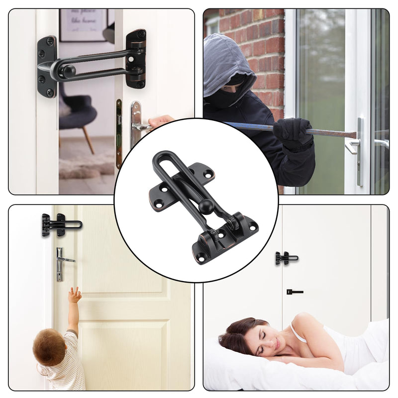 WellMade Swing Bar Door Lock Latch,Door Security Latch for Kids Safety and Home Security, Reinforcement Door Latch Guard Clasp（Oil Rubbed Bronze，4 Pack) 4 Pack Oil Rubbed Bronze