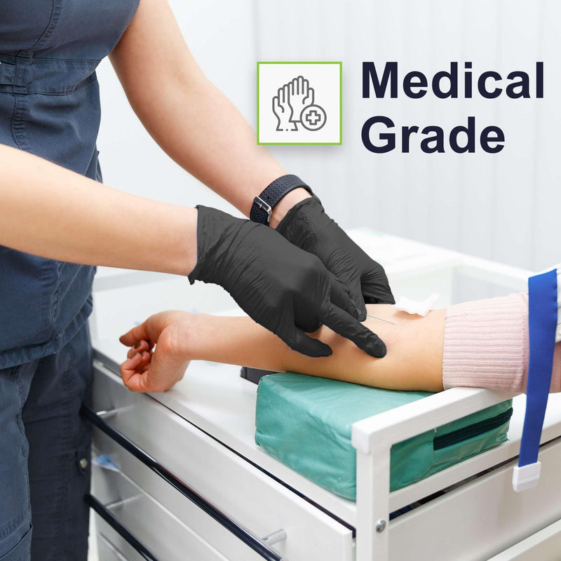 [Australia - AusPower] - FifthPulse [150 Count] Biodegradable Gloves - Black Nitrile Disposable Gloves - Medical Exam and Food Safe - Latex Free Medium 