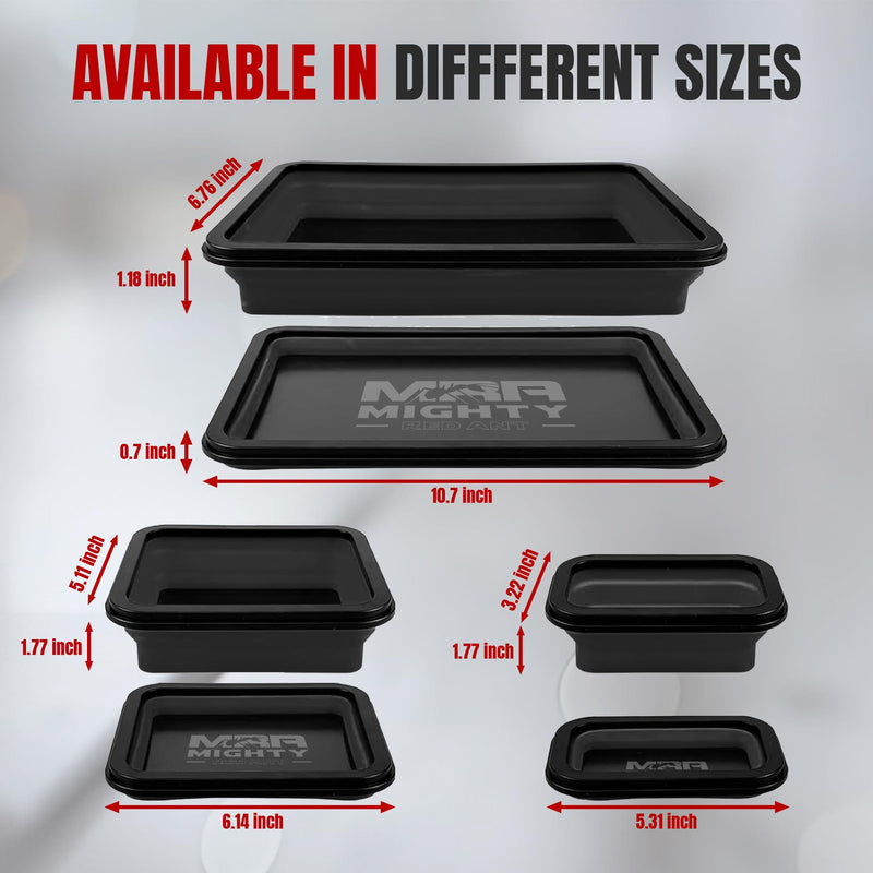 Magnetic Parts Tray Set 3-Pack - Collapsible Silicone Magnetic Tray with Strong Base - Multi-Size (Black) Black