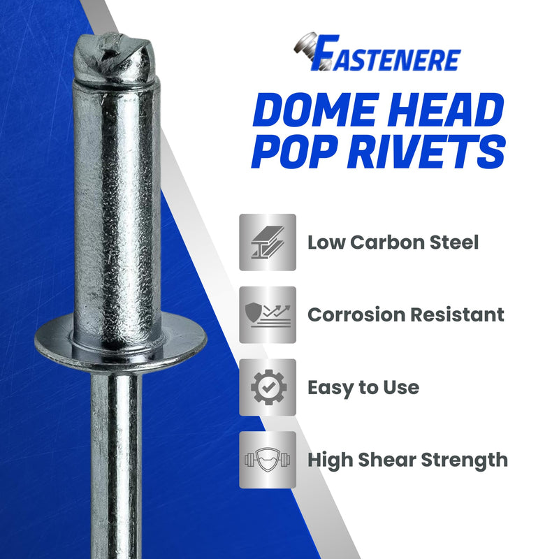 [Australia - AusPower] - Pop Rivets - 3/16" x 3/8" (100 pcs) Heavy Duty, Open-End, Low Carbon Steel, Dome-Head Blind Rivets, Corrosion-Resistant & High Shear Strength, 6-6 Gap 0.251"-0.375" 3/16" x 3/8" (6-6) (100 Pack) 