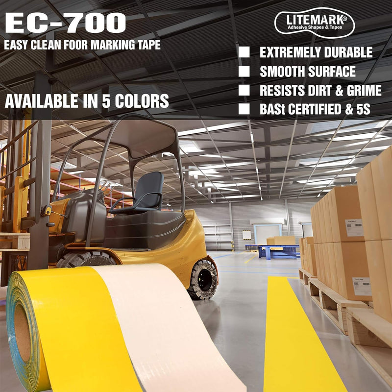 LiteMark Duramark EC700 Floor Marking Tape for Concrete and Pavement | Industrial Marking Tape for Warehouses | Long-Lasting | High Durability (White), 3 Inch X 18 Feet