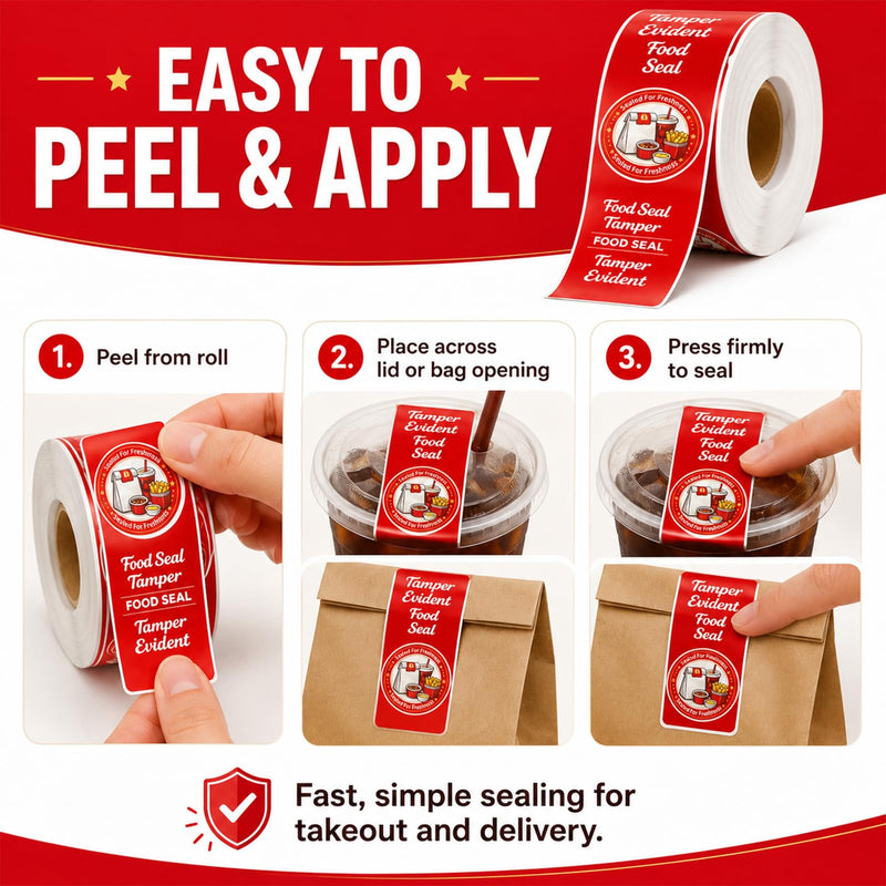 1000-Pack Tamper Proof Stickers, 1.5in x 6in Strong Adhesive Food Delivery Evident Stickers Sealed for Tamper Detection, Easily Use Labels Tapes for Boxes, Cups, Coffee, Envelopes, Documents Red 1000