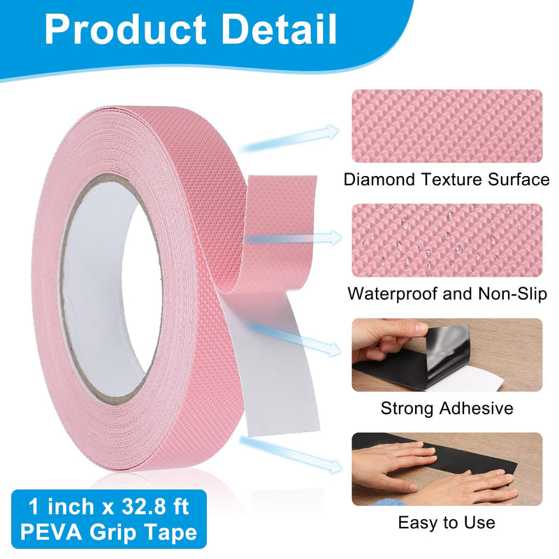uxcell Rubber Grip Tape, 1" x 32.8 Ft PEVA Non-Slip Tape Diamond Textured Adhesive Grip Tape for Outdoor/Indoor Steps, Stairs, Traction Tread Stair, Bathroom (Pink) Pink
