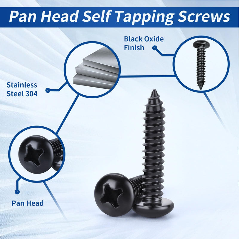 [Australia - AusPower] - #12 x 1-1/2" Phillips Pan Head Self Tapping Screws Sheet Metal Wood Screws, Black Oxide, Stainless Steel 304, 50 PCS #12 x 1-1/2" 