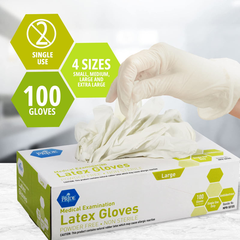 [Australia - AusPower] - MED PRIDE Medical Latex Examination Gloves (Medium, 100-Count) Ultra-Strong 5 mil Thick, Disposable Powder-Free Gloves for Healthcare & Food Handling Use Medium/100 