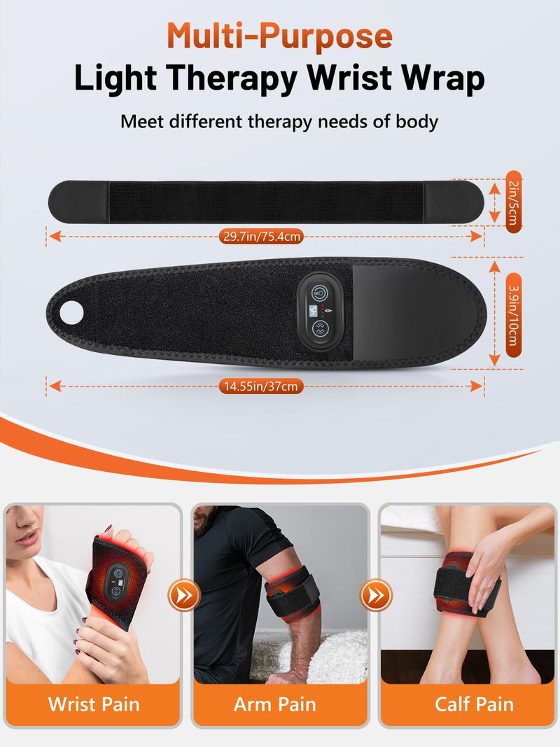Red Light Therapy for Hands Wrist with Heat & Massage, FSA/HSA Eligible, 3000mAh Wireless Controller, Wearable Near Infrared & Red Light Wrist Wrap with 36 Beads for Faster Recovery & Hand Pain Relief