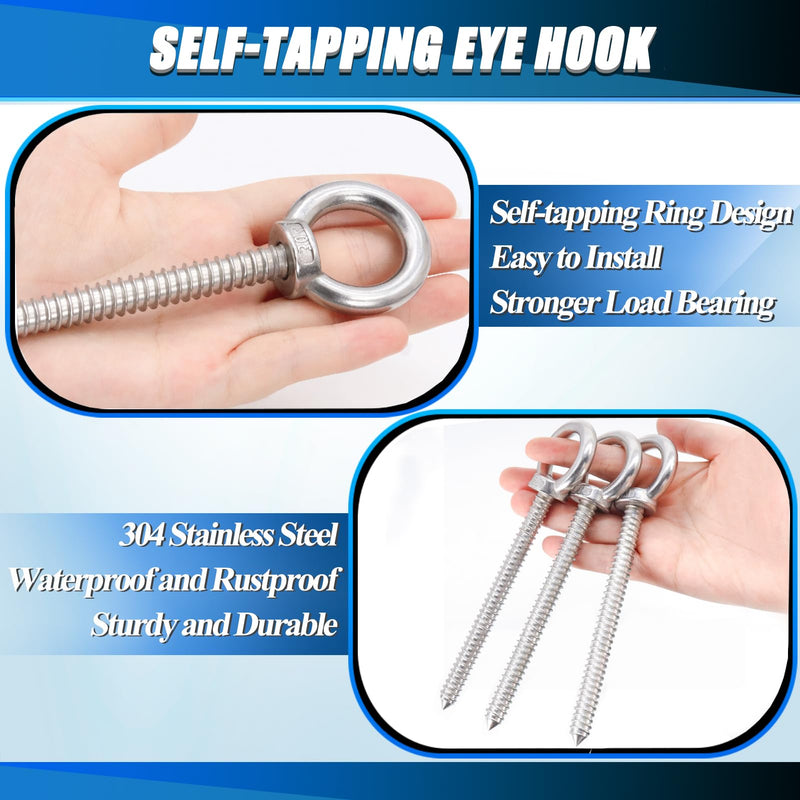 [Australia - AusPower] - OHIYO 6.3 Inch Heavy Duty Eye Hooks M10 Self Tapping Eyelet Screw Load Capacity 1000 LBS Heavy Duty Screw in Eye Hooks for Hammock Stand, Swing Chair, Yoga, Heavy Indoor & Outdoor Uses (4Pack- M10) 