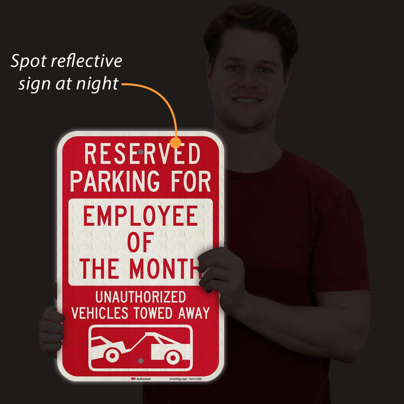 SmartSign-K-5090-EG "Reserved Parking For Employee Of The Month" Sign | 12" x 18" 3M Engineer Grade Reflective Aluminum , Red on White