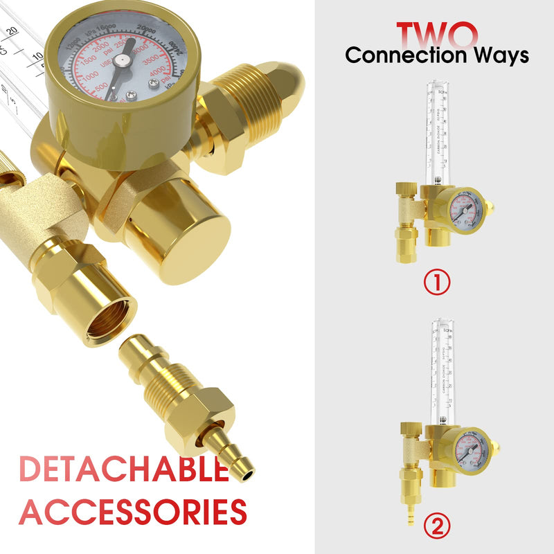 [Australia - AusPower] - Yeswelder Argon/CO2 Mig Tig Flow Meter Gas Regulator Gauge Welding Weld & Inert Gas Welding Hose 8.2 ft,5/"8 UNF-18RH Fittings 