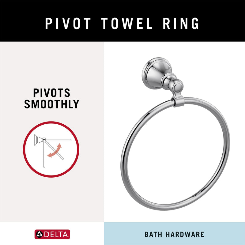 Delta Woodhurst (1-Pack) Hand Towel Holder Polished Chrome Towel Racks for Bathroom Wall Round Towel Ring Holder for Bath Towel Hanger for Kitchen, Bathroom Accessories 73246 6.3 x 2.87 x 7.83 inches