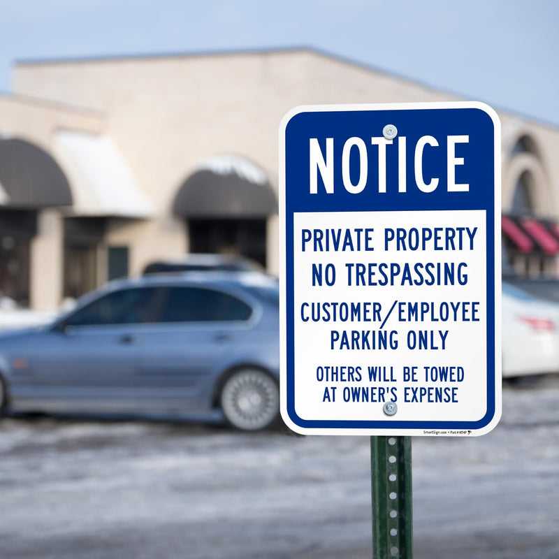 SmartSign Notice Private Property No Trespassing Customer/Employee Parking Only Sign - 12" x 18", 120 mil Aluminum Composite (ACM), Engineer Grade Reflective Material, Blue and White, Made in USA