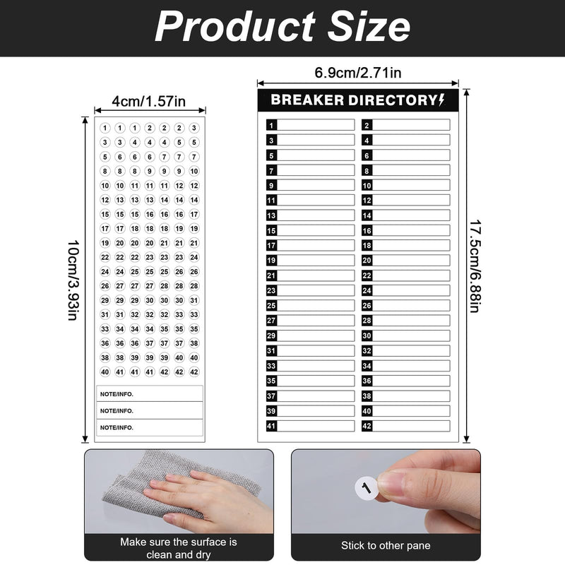 15 Sheets Breaker Panel Labels, Includes 10 Breaker Directory Stickers and 5 Number Stickers Waterproof Durable Self-Adhesive Electrical Panel Labels (Black)