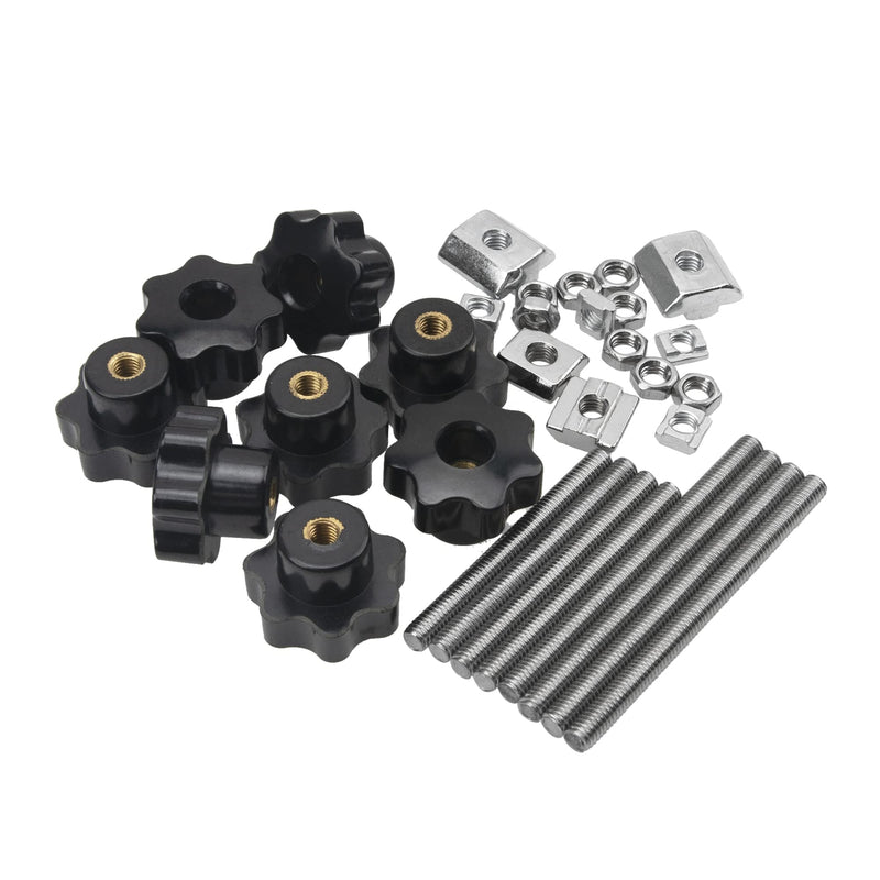 [Australia - AusPower] - 8 Sets M6 7 Star Through Hole Knob Nut Screw Clamping Knurled Threaded Knob Assortment Kit, Black Nylon Star Shape Hand Knobs 