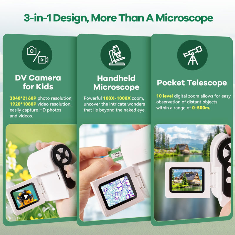 [Australia - AusPower] - Microscope for Kids 1000X [3-in-1] [Easy and Fun] Hideal HP20 2" 1080P Handheld Digital Microscope, Portable Pocket Microscope Miniscope, 10MP USB Mini Scope for kids 8-12, PC View, 32GB, White 