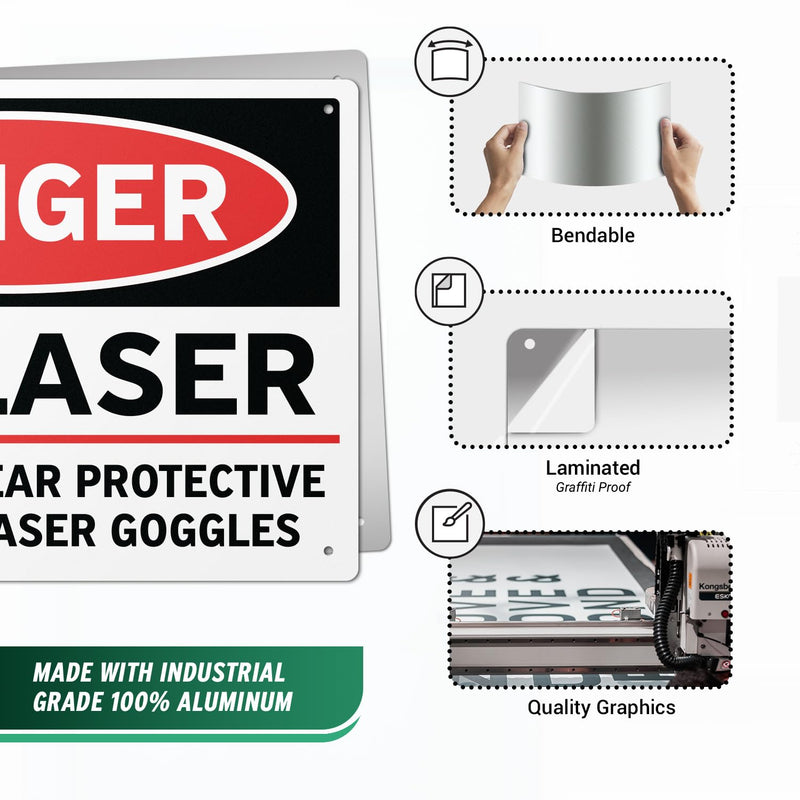 (4 Pack) 14" x 10" Danger – Laser Sign | Laminated Aluminum | UV Protected, Water & Dust Resistant | Laser Safety Warning Sign with Rounded Corners Danger - Laser 4 pk