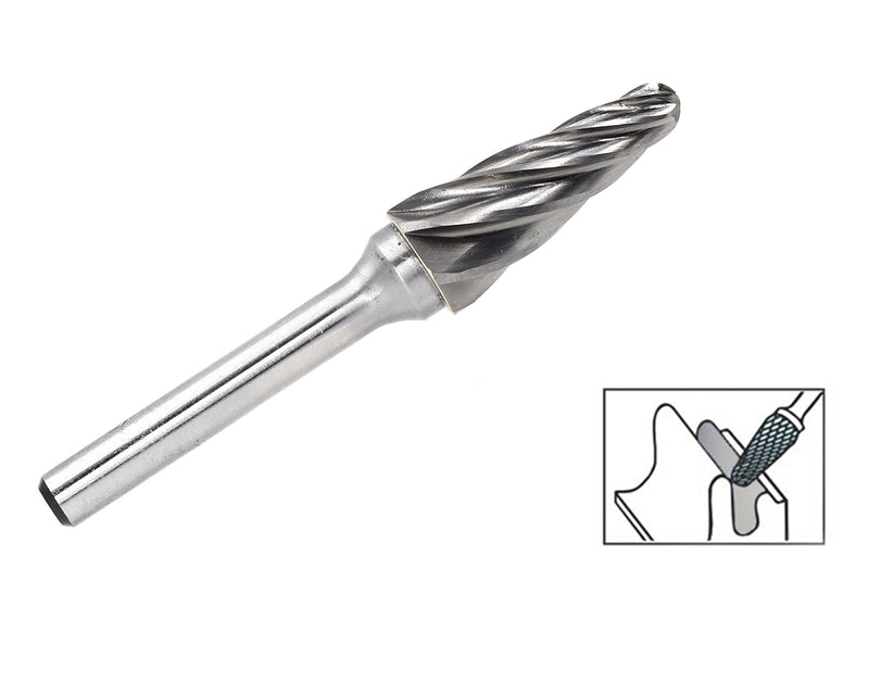 Carbide Burr SL-4NF Aluminum Cut Carbide Cutter Burrs File(1/2 Inch Head Dia X 1-1/8 Inch Cutter Length) 1/4"(6mm) Shank Taper Shape with Radius End for Rotary Die Grinder,1pcs