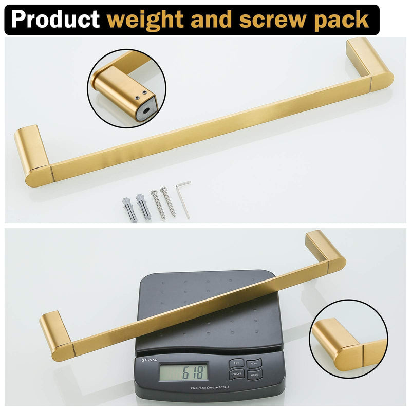 RANDOM Brushed Gold Towel Bar Rack Holder Rod 18 inch Hand Towel Holder for Bathroom Kitchen Hardware Accessories Wall Mount Contemporary Hotel Style 96026-2-18BG 18 Inch (1 Piece)