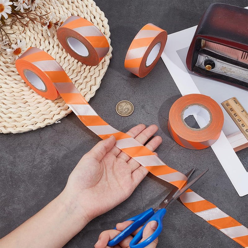 OLYCRAFT 4 Rolls Flagging Tape with Orange Silver Stripes 1 Inch x 590ft Tree Marking Tapes Non Adhesive PVC Marking Ribbon Surveyors Tape for Hunting Boundaries Hazardous Areas