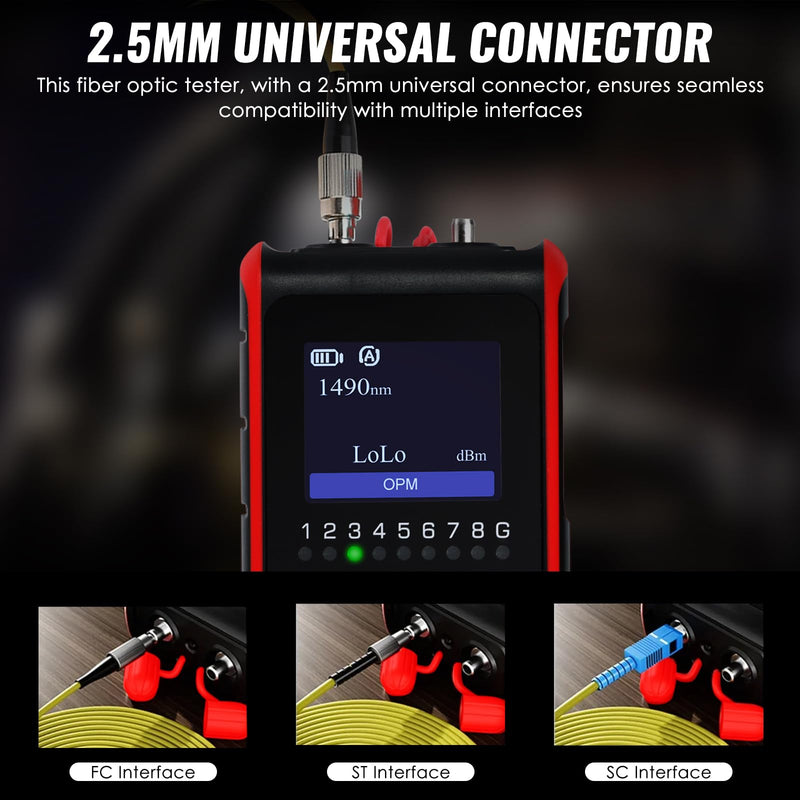 [Australia - AusPower] - 4-in-1 Fiber Optic Power Meter Portable Optical Fiber Power Tester Optical Fiber Cable Tester Visual Fault Locator VFL OPM REF FC/SC/ST Universal Interface LCD Display Fiber Tester 