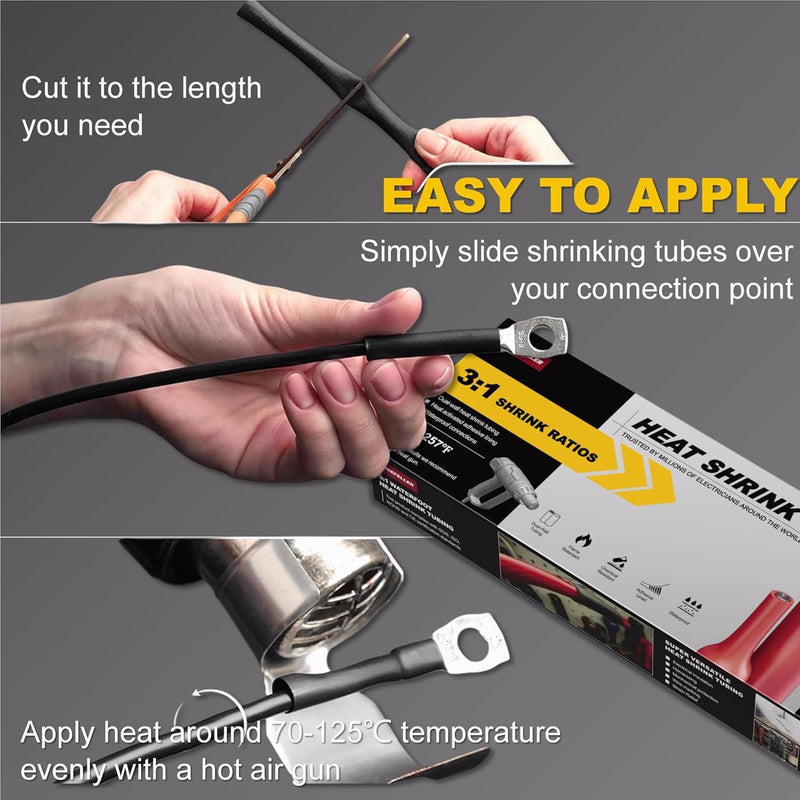 [Australia - AusPower] - CUBEFELLER® 3:1 Ratio 1/2 Inch (12.7mm) Heat Shrink Tubing Kit,Black 4ft & Red 4ft (2.5M Total Length), Marine Grade Waterproof Adhesive Lined, Insulation Sealing Oil-Proof Wear-Resistant,ET0812BR 12.7mm (1/2") - 4ftt *2 Red & Black 