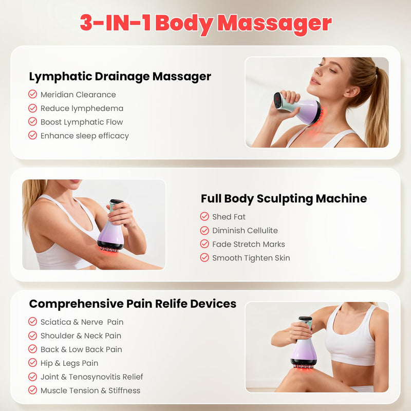 [Australia - AusPower] - Lymphatic Drainage Massager, Anti-Cellulite Massager For Body Cellulite and Thigh & Belly Stretch Marks Reduction, Handheld Massage tools for lymphedema & lipedema, Sciatica Nerve pain relief Devices Colorful 