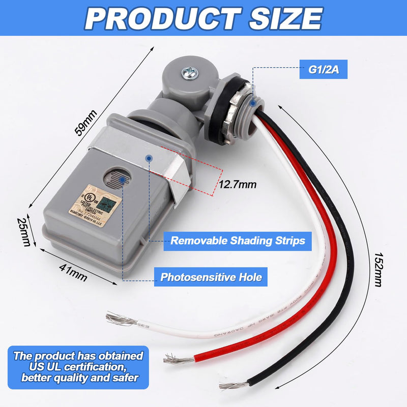 [Australia - AusPower] - 2 Packs Swivel Mount Outdoor Photocell Sensor, Photoelectric Switch for Back Yard Lighting 