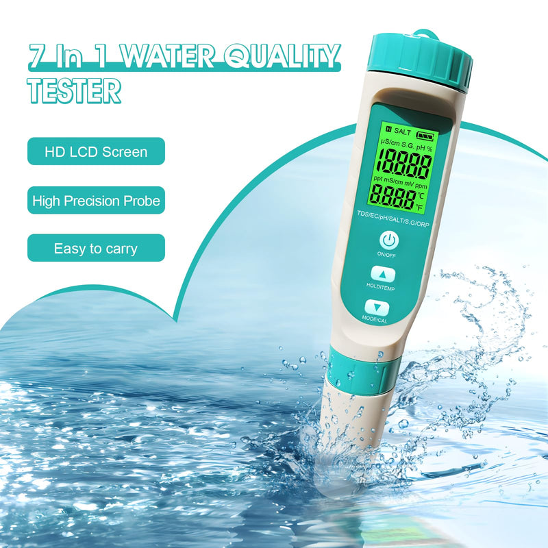 [Australia - AusPower] - PH/TDS/EC/ORP/S.G/Salinity/Temp Meter with Water Tester Pen PH Test Salinity Meter ORP Meter, 7 in 1 TDS Meter Digital Water Quality Tester for Drinking Water, Aquarium, Aquaculture Laboratory, Pool 