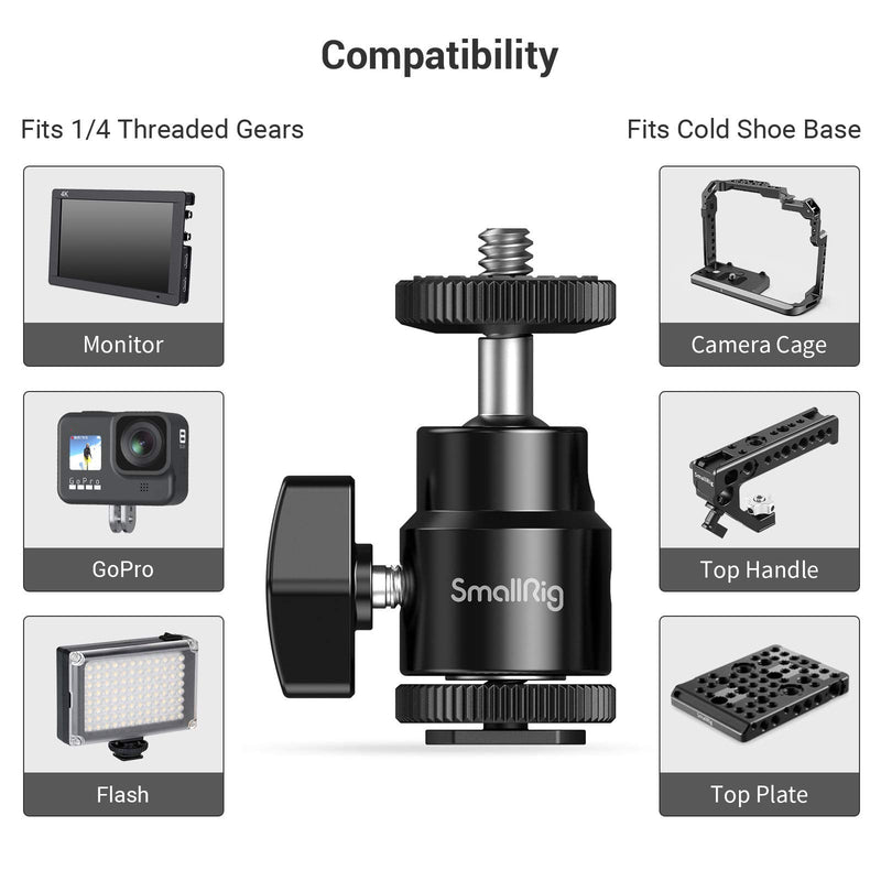 [Australia - AusPower] - SmallRig 1/4" Camera Hot Shoe Mount, Ballhead Tripod with Additional 1/4" Screw, 2pcs Pack - 2059 2 Pack 