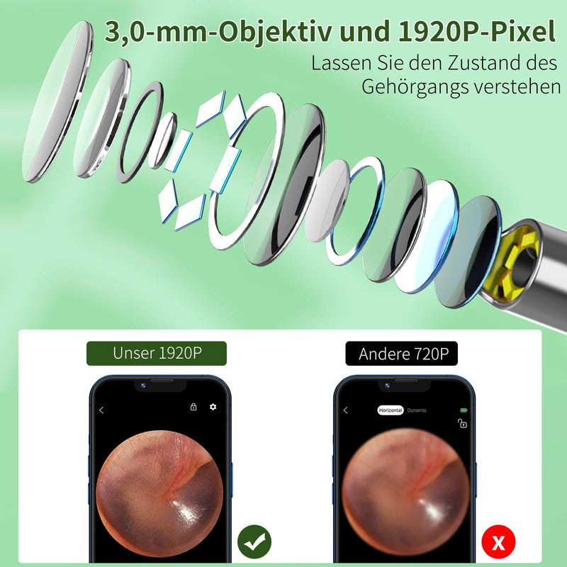 Earwax Remover Otoscope, VITCOCO 1920P Ear Cleaner Camera, IP67 Waterproof Ear Camera with 6 LEDs, 3.0 mm Diameter WiFi Ear Cleaner, for iPhone, iPad and Android Smartphones, White