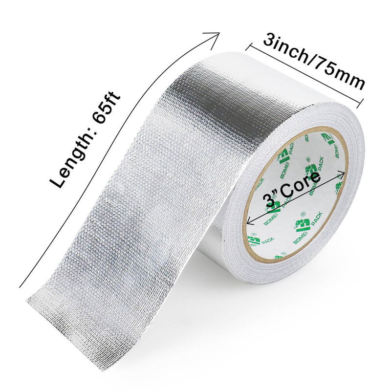 [Australia - AusPower] - BOMEI PACK Adhesive Aluminum Foil Heat Shield Tape Barrier 3in x 66ft, Fiberglass Thermal Insulation Reflective Material High Temp Protection 3in*66ft 