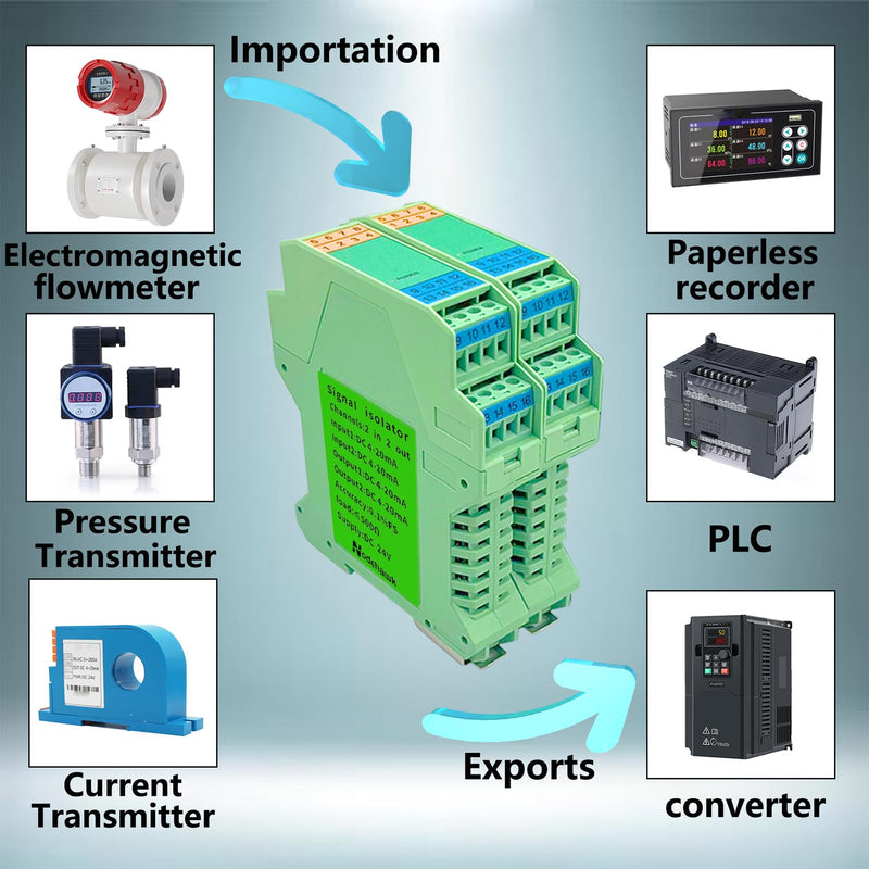 [Australia - AusPower] - Signal Isolator DC 24V,PLC Detect Signal Conditioner,Module Analog Output(2 in 2 Out 4-20mA Turn 4-20mA) 2 input and 2 output 