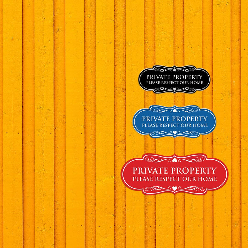 Designer Private Property Please Respect Our Home Sign (Black Gold) - Large 2 Pack 3.5 x 9" - Large (2 Pack) Black Gold