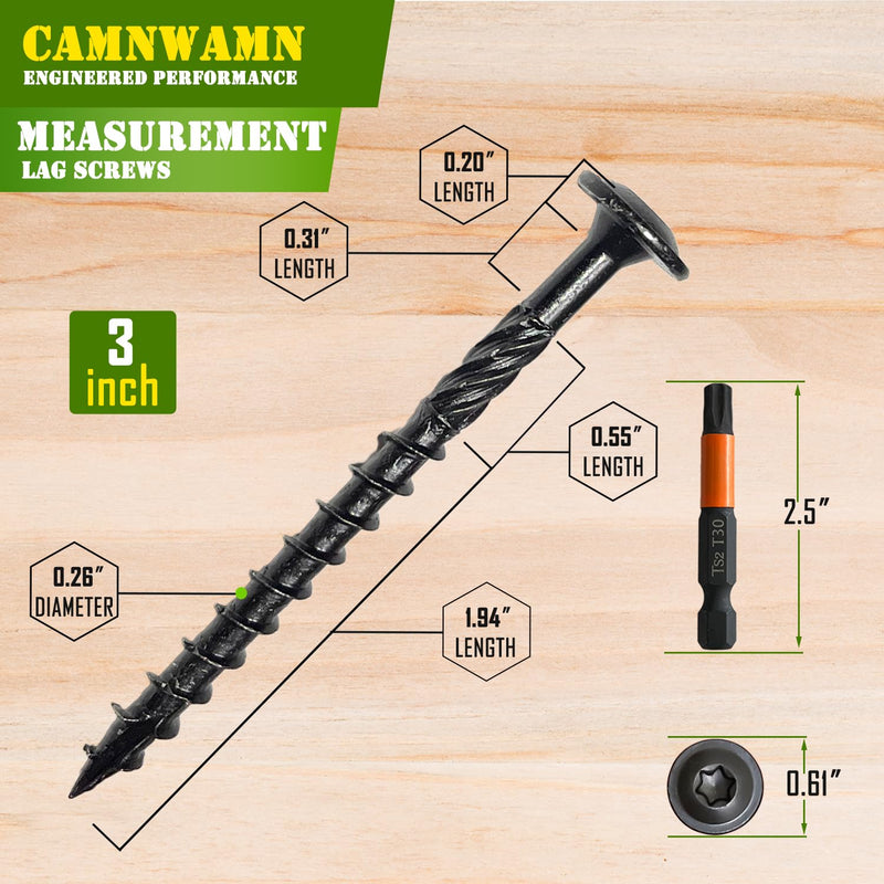 [Australia - AusPower] - [Pack of 50] #14 x 3 Wood Structural Lag Screws, Black Coated Torx/Star Drive Heavy Duty Construction Wood Screw, Modified Truss Washer Head, Star Drive Bit Included. #14 x 3" 