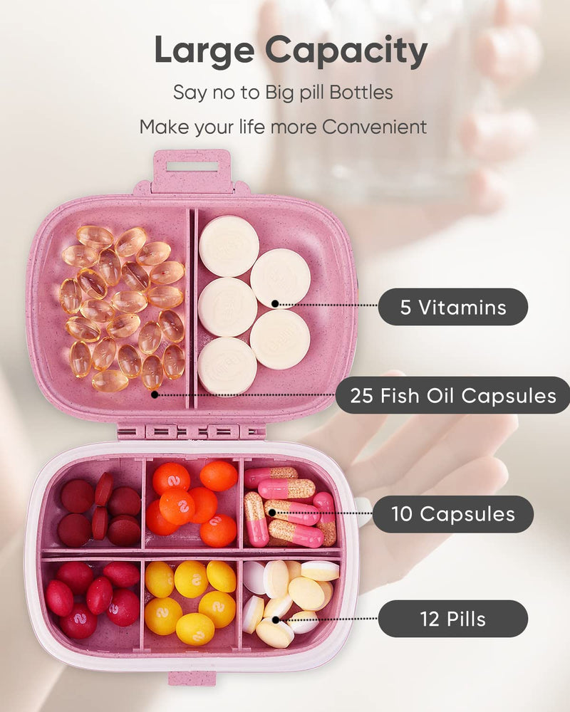 [Australia - AusPower] - Holii Travel Pill Organizer, 8 Compartments Portable Pill Case, Daily Pill Box to Hold Vitamins, Small Pill Container for Pocket Purse Medicine Organizer?Pink? Pink 