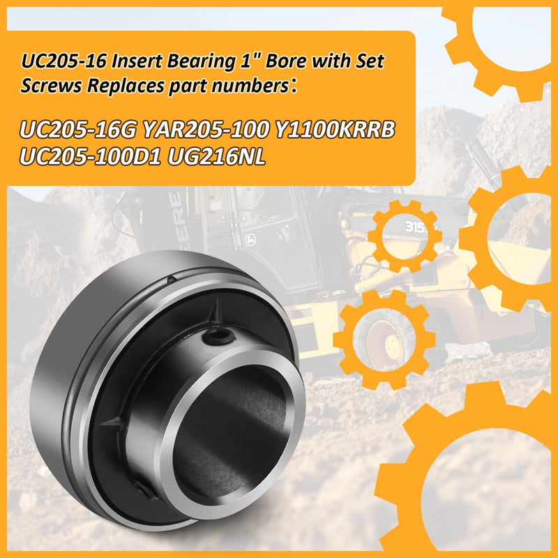 [Australia - AusPower] - UC205-16 Insert Bearing 1" Bore with Set Screws Re-lube Type Spherical for Agricultural Machinery Replaces UC205-16 UC205-16G YAR205-100 Y1100KRRB UC205-100D1 UG216NL 