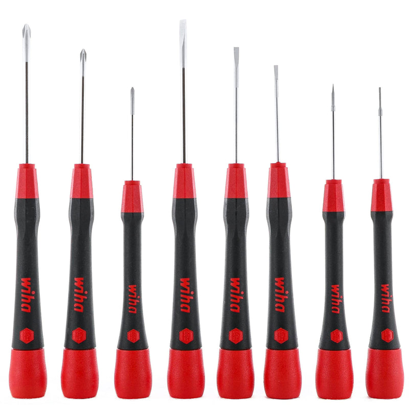 Wiha 26193 Slotted & Phillips Screwdriver Set, 8 Piece, Soft PicoFinish Handles, Canvas Pouch, Chrome Finish