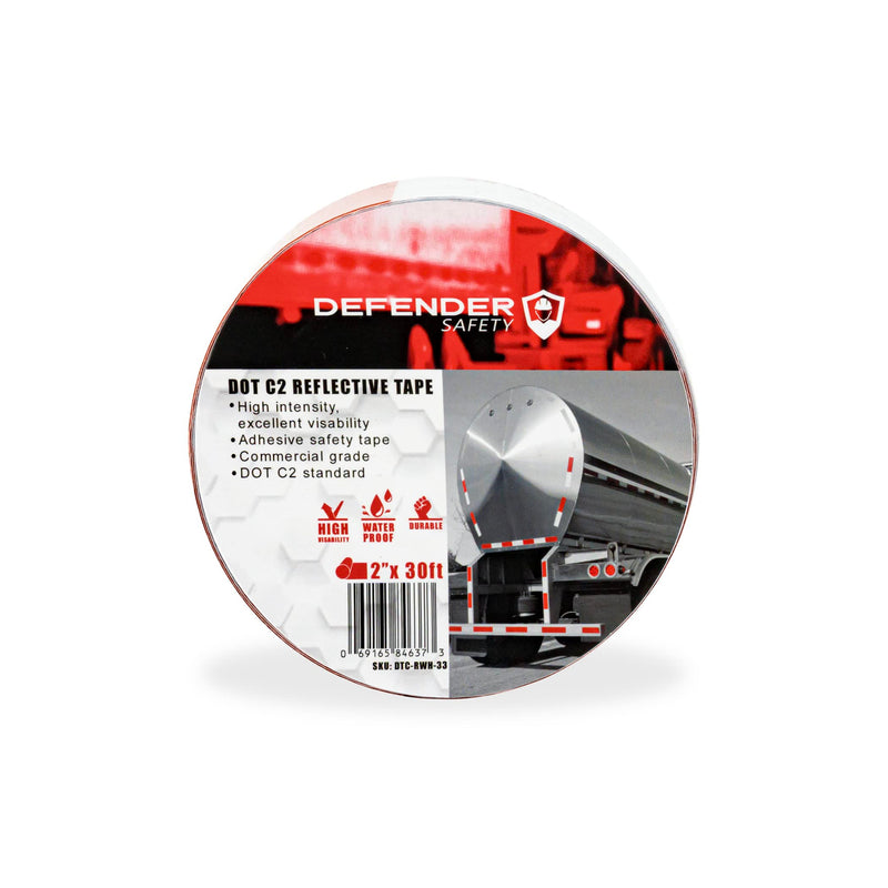 Defender Safety DOT C2 Reflective Adhesive Tape. Red, Silver, Red/Silver. Weather-Proof Commercial Grade for Trucks/Trailers, 2'' x 30' (DTC-RWH-33)