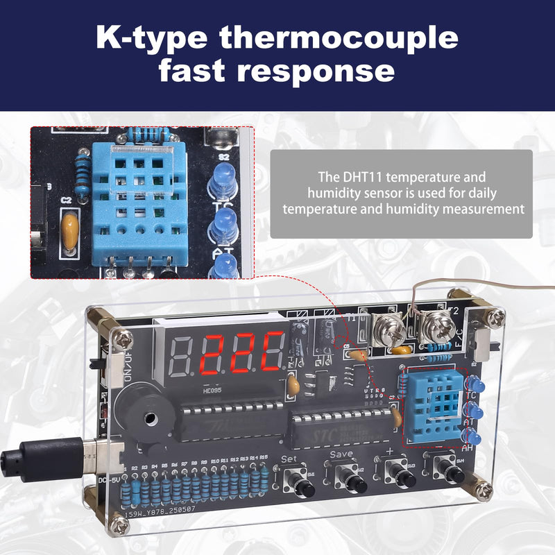 [Australia - AusPower] - Thermocouple Thermometer DIY Kit, DC 4.5-5V Digital Temperature Humidity Sensor Soldering Project with High Low Temperature Warning -58℉ to 842℉ Thermocouple Soldering Kit for Back to School Education 