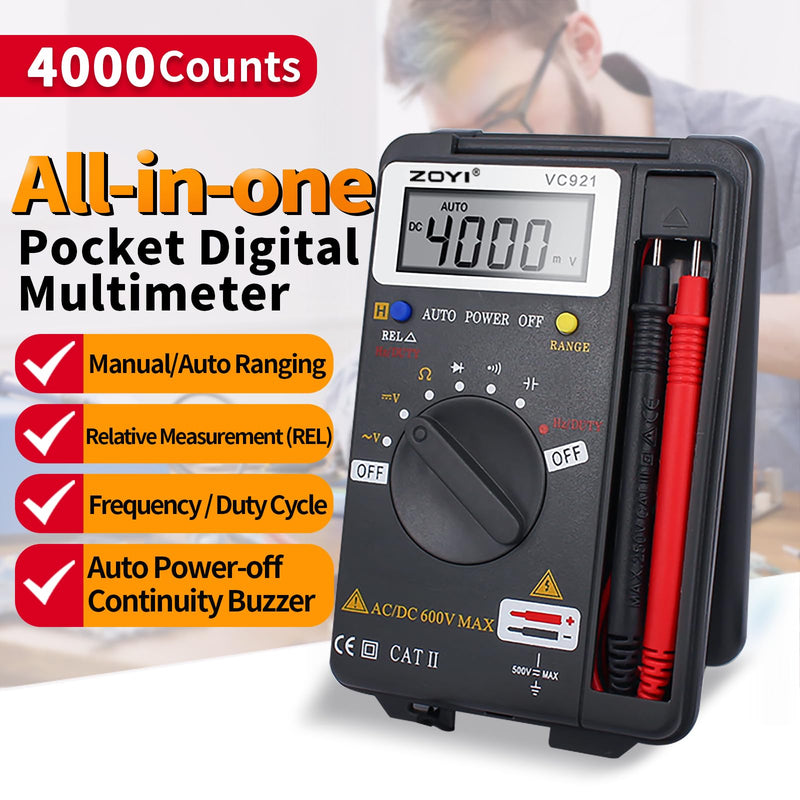 [Australia - AusPower] - ZOYI 921 Digital Multimeter Card Tester with Auto-ranging 4000 Count, AC/DC Voltage, Frequency, Resistance, and Continuity for Beginners 