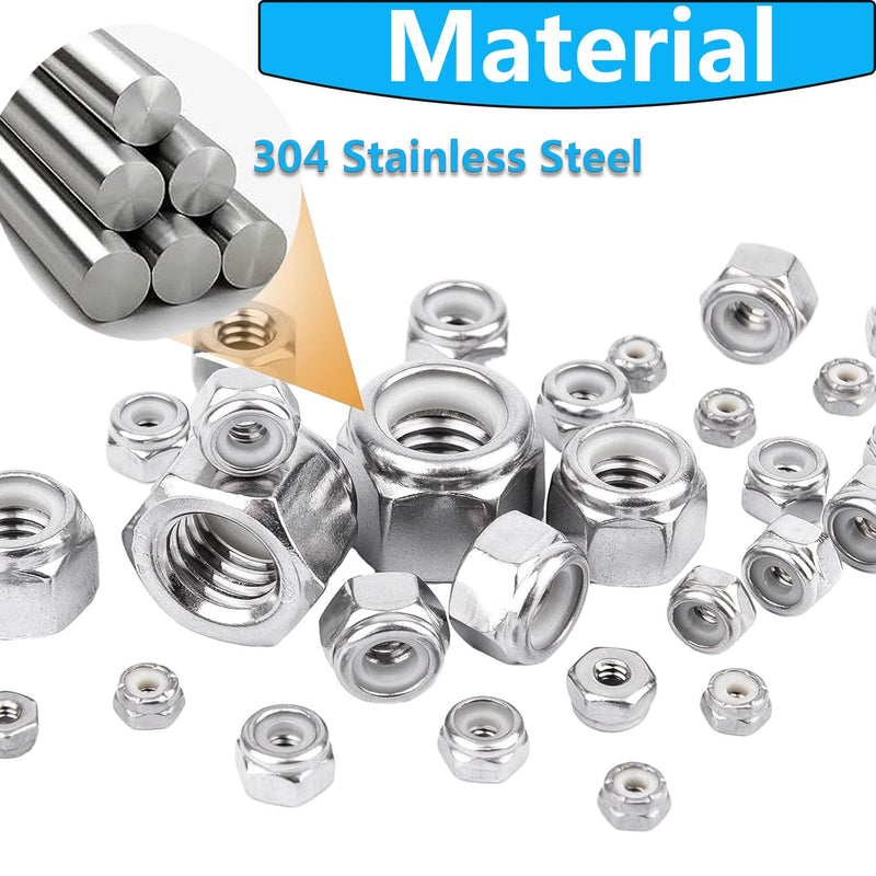 [Australia - AusPower] - 6-32 Nylon Insert Hex Lock Nuts,Hincell 110pcs 304 Stainless Steel Locknuts, Hex Drive, Bright Finish, 6-32(110pcs) 