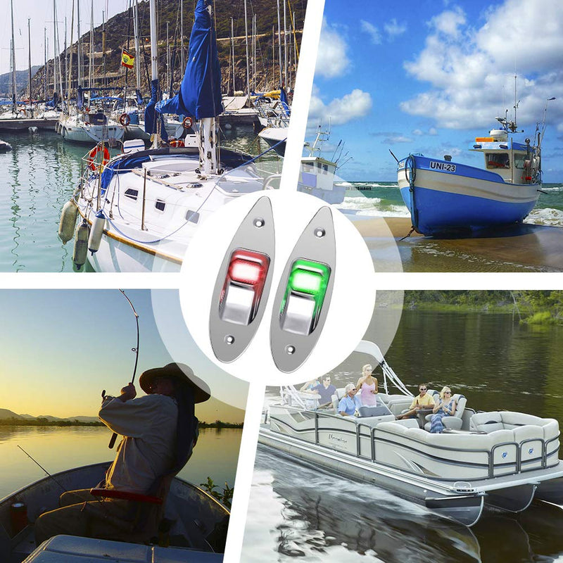 Acelane One Pair Boat Navigation Lights Boat LED Bow Light Teardrop 12V Stainless Steel Marine Sidelight Red & Green Sailing Signal Lights for Pontoon, Skiff, Small Boat, More