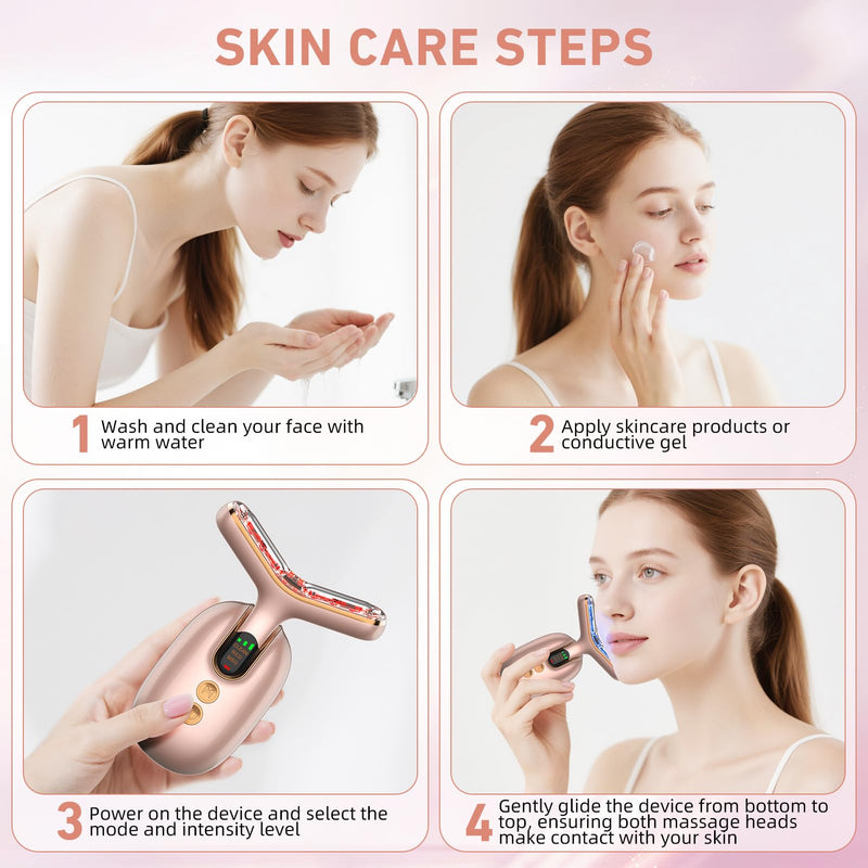 Micro-Current Face Beauty Device, 3 Modes, Red Light Therapy for Face and Neck, Multifunctional Facial Massager Tool