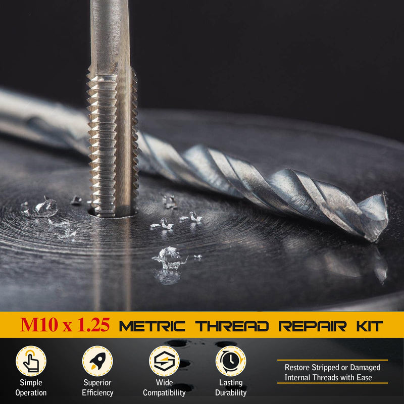 [Australia - AusPower] - M10x1.25 Thread Repair Kit, Metric Helicoil Thread Repair Kit with HSS Drill and Stainless Inserts for All Metals, Composites, Polymers and Other Materials M10 x 1.25 