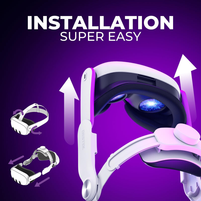 [Australia - AusPower] - DESTEK QH3 Pressure-Free Head Strap, w/Lens Protector, Enhance Comfort with Added Top-Fit Adjustment - Compatible with Meta Quest 3 Accessories; Balances Weight at 3 Angles White 
