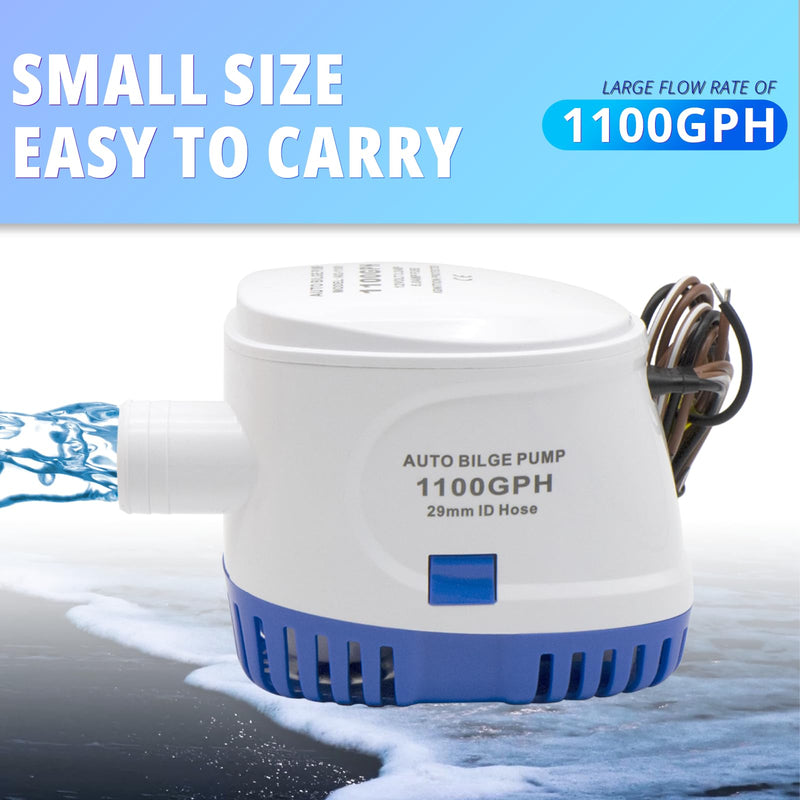 Automatic Water Pump 1100GPH，12V Bilge Pump，Equipped With Internal Floating Switch, Suitable For Submarines, Basement Puddles, And Fishing Boats 1100GPH Automatic Pump