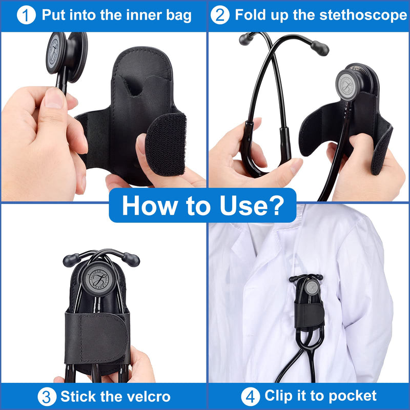[Australia - AusPower] - Stethoscope Holder with Genuine Leather for Littmann, Most Stethoscope, Stethoscope Holder Hip Clip Holster Accessories for Scrubs for Physicians Students Nurses EMT Right-hand (Black) Black 