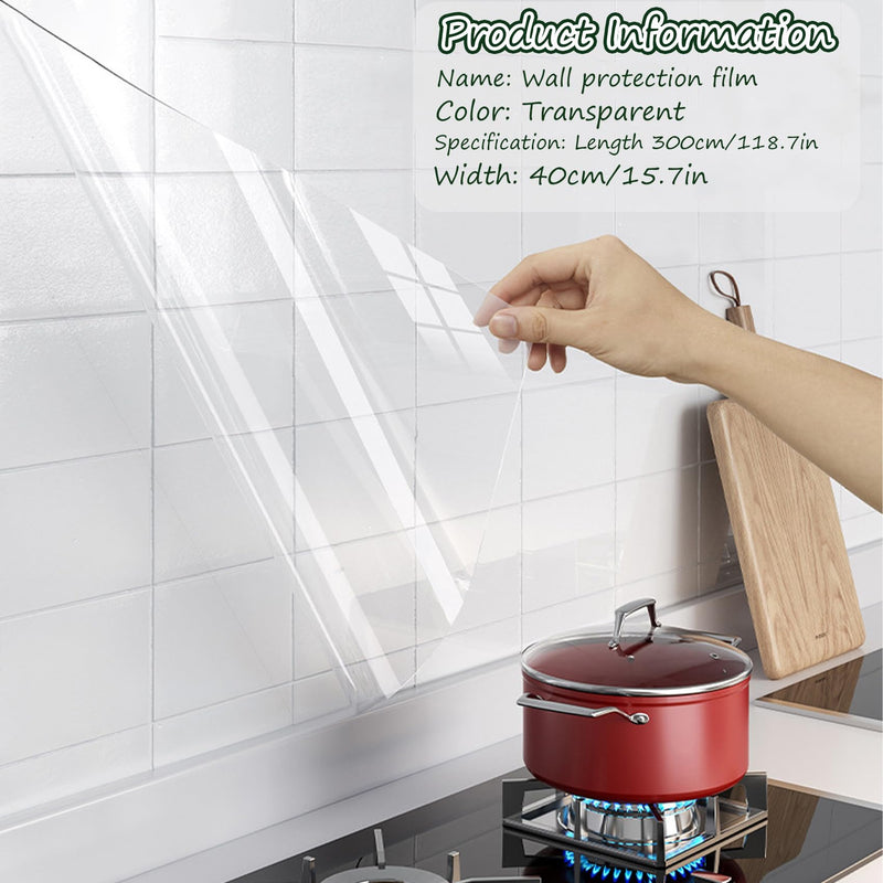 Clear Electrostatic Wall Protective Film, 15.7" x 118" Static Cling Contact Paper, Paint Safe Removable Sheet for Kitchen Backsplash & Furniture